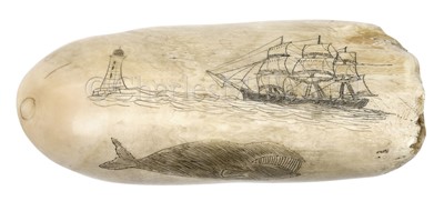 Lot 115 - Ø A 19TH CENTURY SAILORWORK SCRIMSHAW DECORATED WHALE'S TOOTH