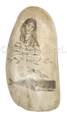 Lot 115 - Ø A 19TH CENTURY SAILORWORK SCRIMSHAW DECORATED WHALE'S TOOTH