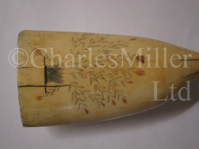 Lot 116 - Ø A 19TH CENTURY SAILORWORK SCRIMSHAW DECORATED WHALE'S TOOTH