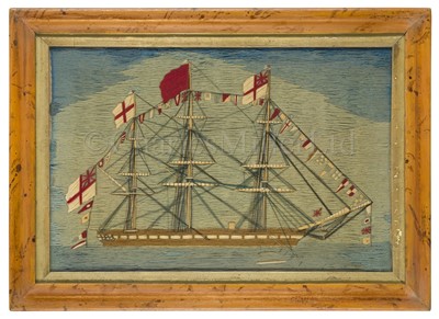 Lot 248 - A FINE SAILOR'S WOOLWORK PICTURE, CIRCA 1860
