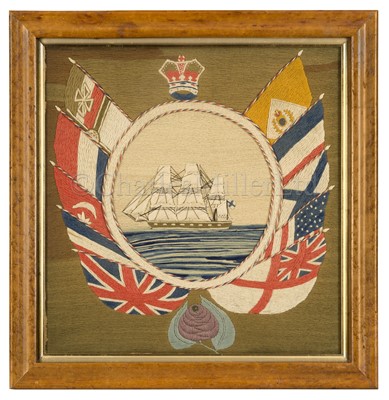 Lot 250 - A SAILOR'S WOOLWORK PICTURE, CIRCA 1870