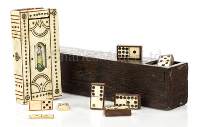 Lot 225A - AN EARLY 19TH CENTURY FRENCH, NAPOLEONIC PRISONER-OF-WAR BONE DOMINO SET