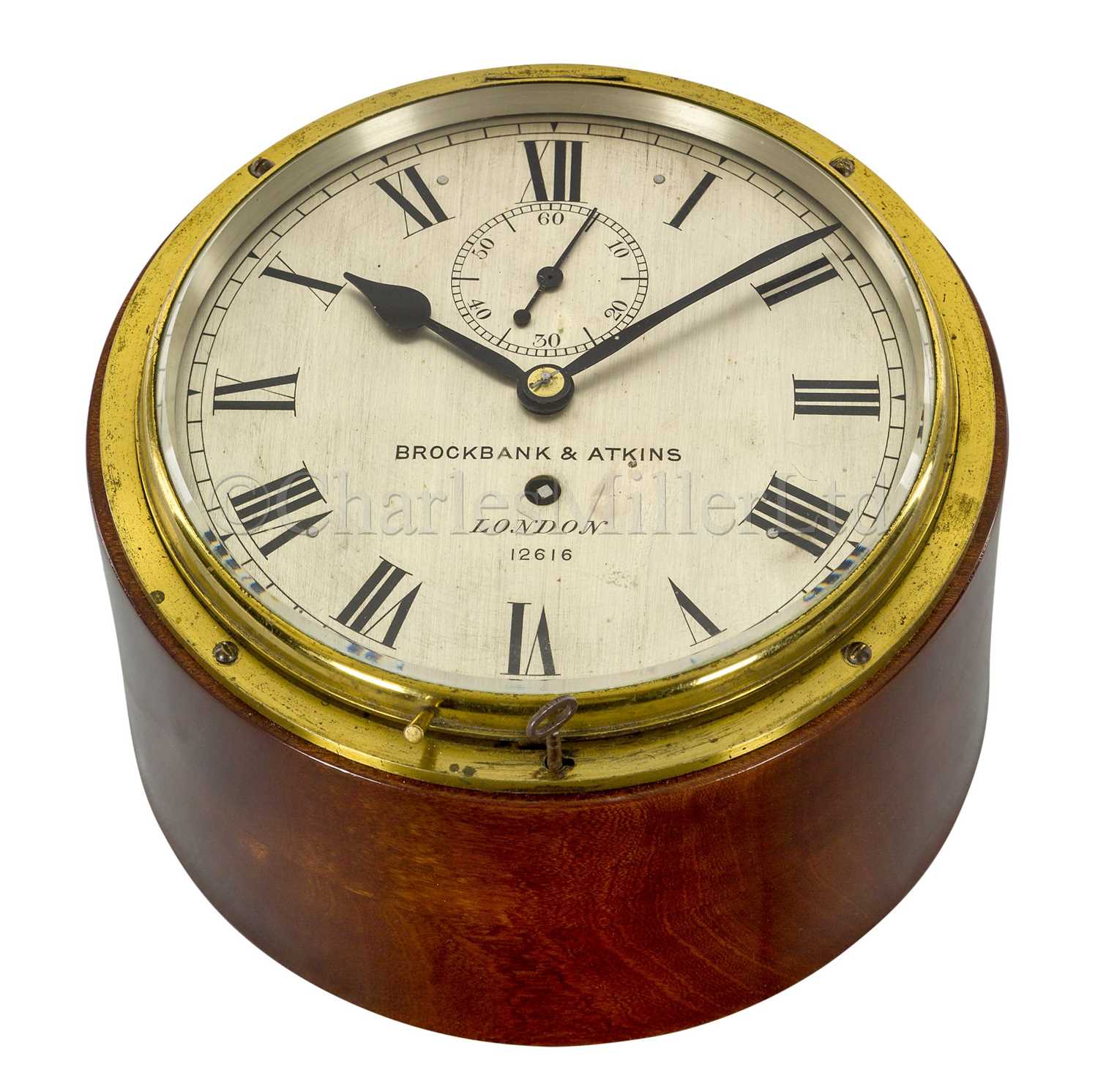 Lot 149 - AN EXCEPTIONALLY FINE BULKHEAD SHIP’S CLOCK BY BROCKBANK & ATKINS, LONDON, CIRCA 1855