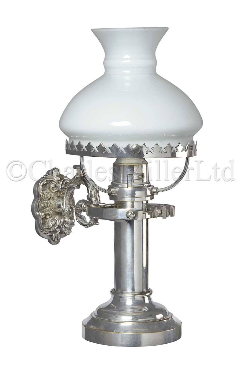 Lot 34 - A FINE 19TH CENTURY NICKEL-PLATED GIMBALLED CANDLE LAMP