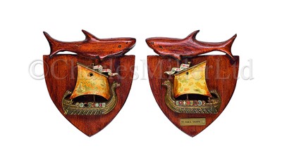 Lot 279 - A PAIR OF UNOFFICIAL SHIP'S BADGES FROM THE DESTROYER H.M.S. SHARK, 1918