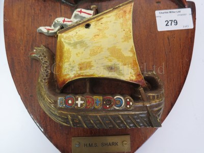 Lot 279 - A PAIR OF UNOFFICIAL SHIP'S BADGES FROM THE DESTROYER H.M.S. SHARK, 1918