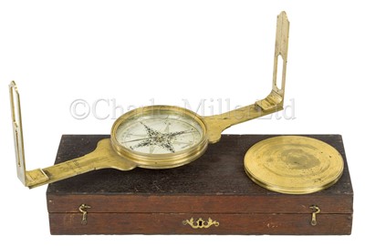 Lot 387 - A FINE BRASS MINER’S SURVEYING COMPASS BY RICHARD RUST, LONDON, CIRCA 1760