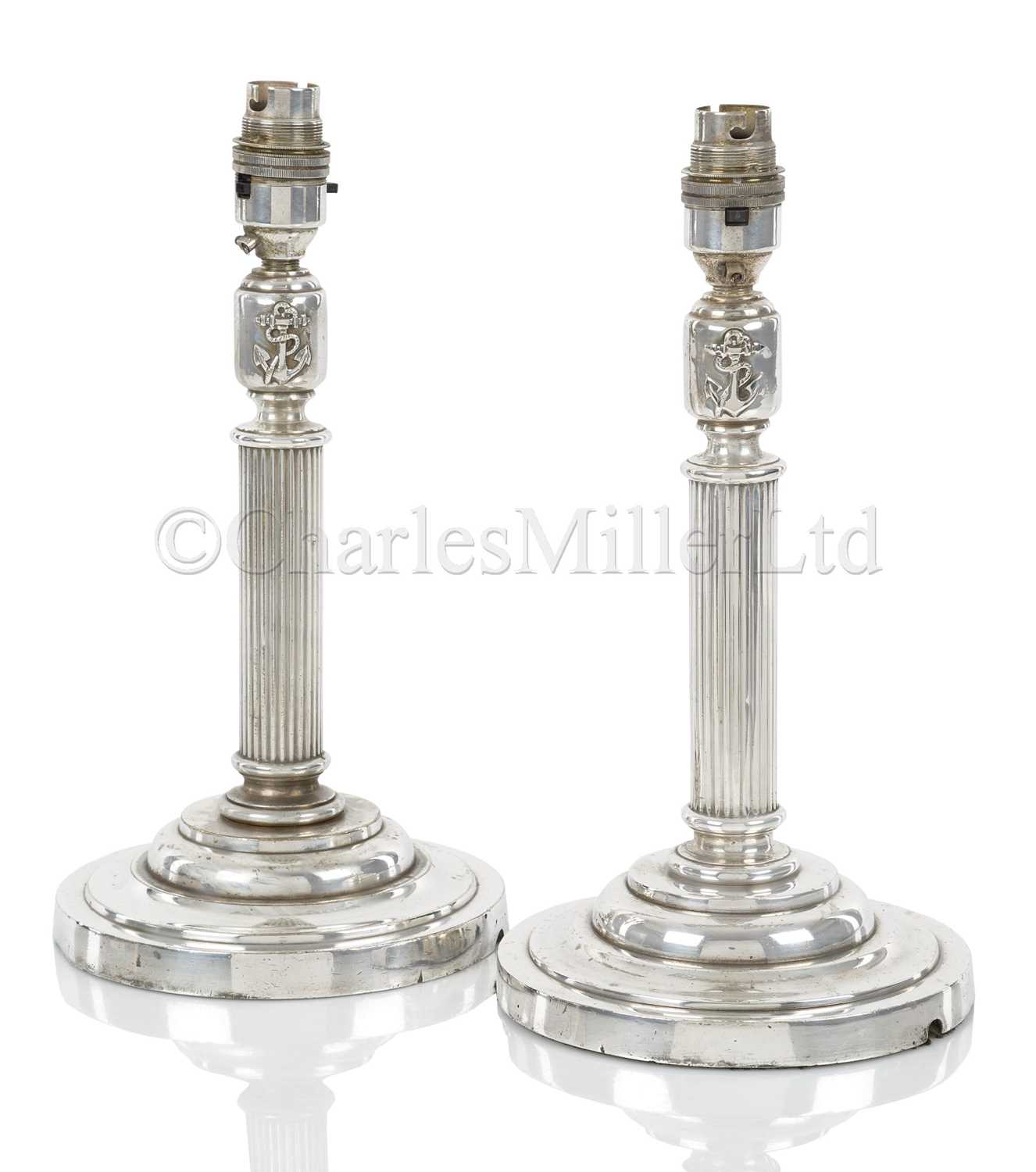 Lot 306 - A PAIR OF SILVER-PLATED ADMIRALTY PATTERN TABLE LIGHTS