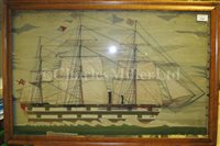 Lot 114 - A SAILOR'S WOOLWORK PICTURE, CIRCA 1865