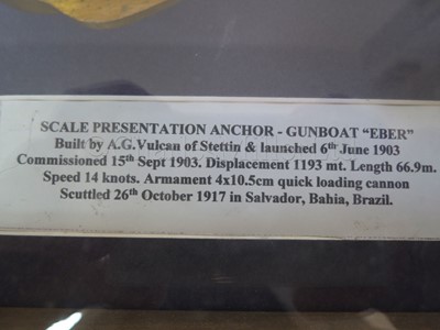 Lot 265 - A PRESENTATION/LAUNCHING ANCHOR COMMEMORATING THE GERMAN GUNBOAT S.M.K. BT EBER, CIRCA 1903