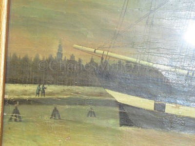 Lot 69 - ENGLISH SCHOOL (CIRCA 1850) : An English brig frozen to her mooring off Liverpool