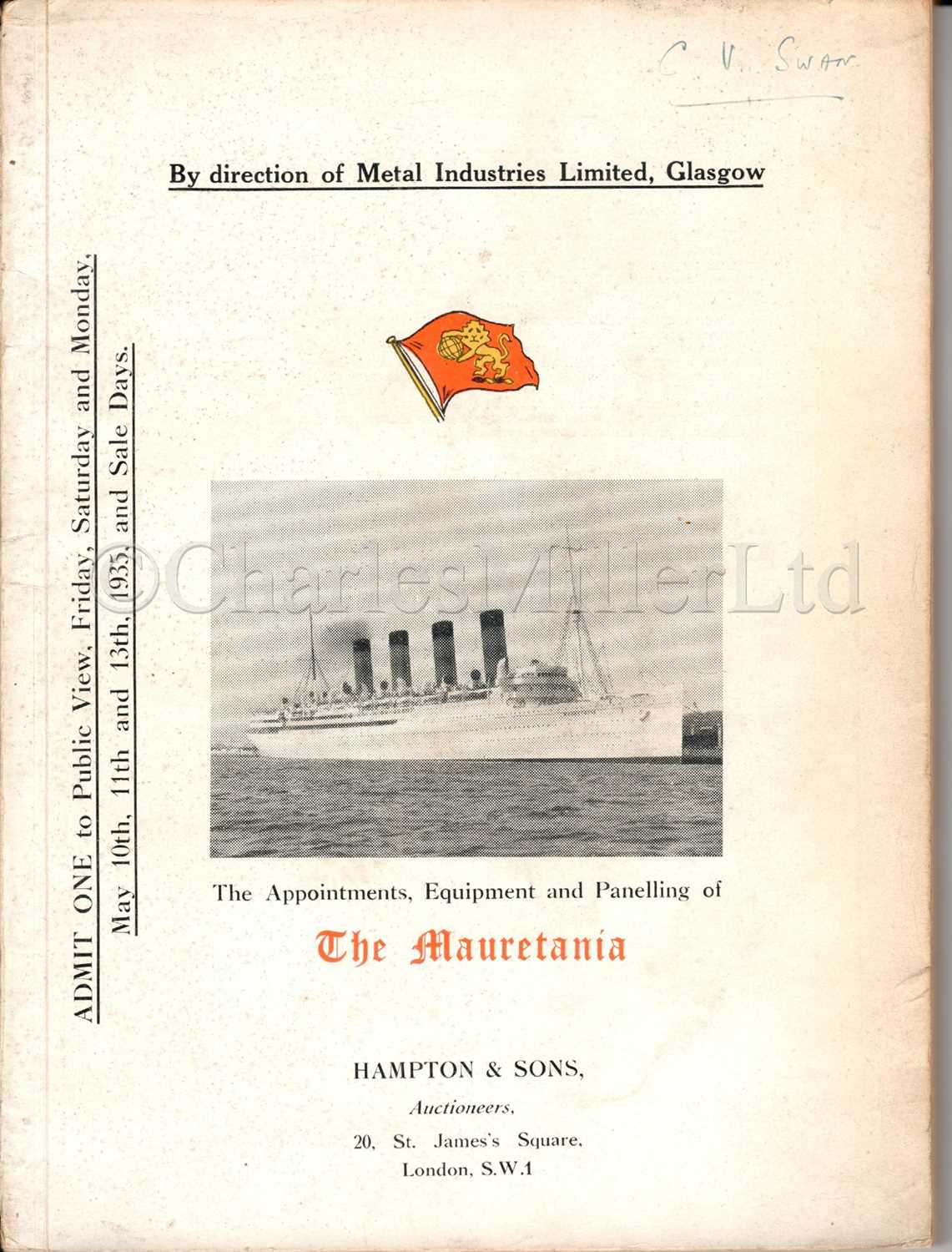 Lot 150 - AUCTION CATALOGUE OF THE APPOINTMENTS, EQUIPMENT AND PANELLING OF THE MAURETANIA