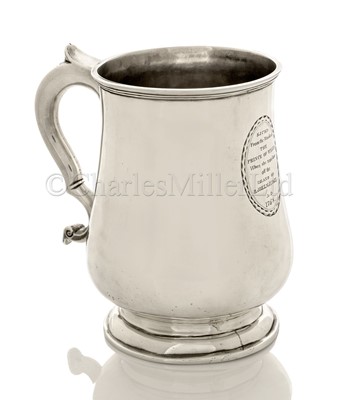 Lot 59 - A RARE INDIAN COLONIAL SILVER MUG, CALCUTTA, 1768, MADE FROM BULLION RECOVERED FROM THE EAST INDIAMAN THE PRINCE OF WALES