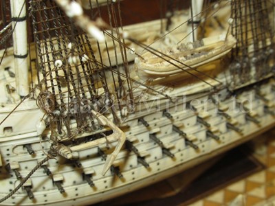 Lot 225 - AN ATTRACTIVE EARLY 19TH CENTURY FRENCH, NAPOLEONIC PRISONER OF WAR, BONE SHIP MODEL FOR A FIRST-RATE SHIP OF THE LINE