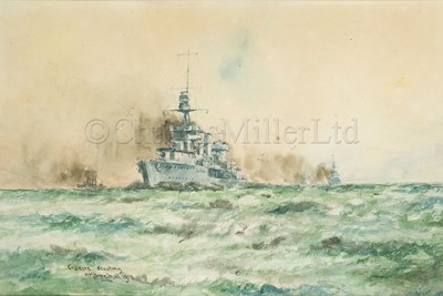 Lot 305 - WILLIAM MINSHALL BIRCHALL (BRITISH, 1884-1941) : H.M.S. ‘Birmingham’; Cruisers scouting