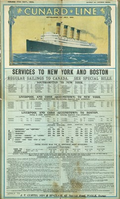 Lot 151 - A CUNARD TIMETABLE FOR OCTOBER 1924