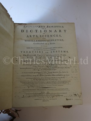 Lot 185 - CAPTAIN ROTHERAM'S SURVIVING COPY OF THE ENCYCLOPEDIA BRITANNICA DAMAGED IN HIS CABIN ABOARD COLLINGWOOD'S FLAGSHIP, H.M.S. ROYAL SOVEREIGN, AT THE BATTLE OF TRAFALGAR, 1805