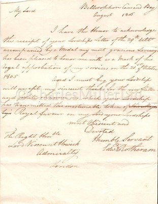 Lot 189 - CHARLES HOWICK, SECOND EARL GREY (1764-1845), FIRST LORD OF THE ADMIRALTY (1806): AUTOGRAPH LETTER