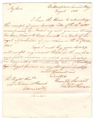 Lot 189 - CHARLES HOWICK, SECOND EARL GREY (1764-1845), FIRST LORD OF THE ADMIRALTY (1806): AUTOGRAPH LETTER