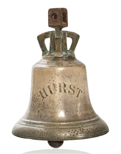Lot 121 - THE SHIP'S BELL FROM H.M.S. HURST, 1916<br/>cast...