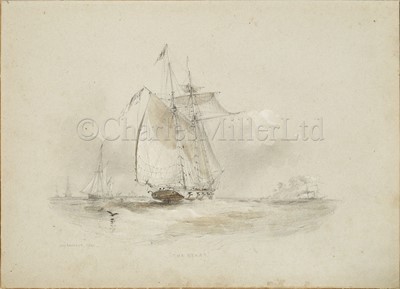 Lot 56 - OSWALD WALTER BRIERLY (BRITISH, 1817-1894) : H.M.S. ‘Malabar’ (74) running up from a gale, November 30th 1841