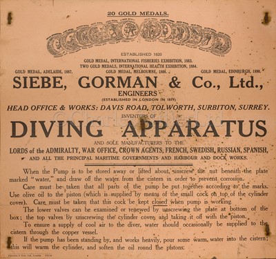 Lot 296 - A FINE SINGLE DIVER PUMP BY SIEBE GORMAN & CO., LTD, LONDON, CIRCA 1910