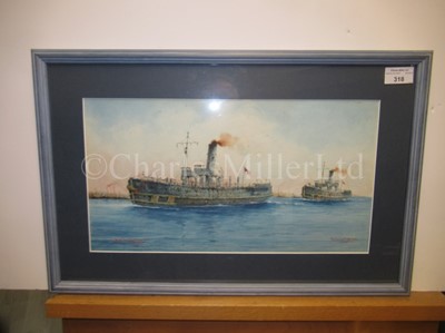 Lot 318 - GERALD M. BURN (BRITISH, B. 1939) H.M Ships 'Iris' and 'Daffodil' returning from the Zeebrugge Raid, April 1918 / CLIFFORD BAYLEY (BRITISH, B. 1969) - 'Blue Screw' Chatham Naval Dockyard & three other