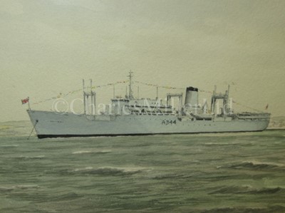 Lot 318 - GERALD M. BURN (BRITISH, B. 1939) H.M Ships 'Iris' and 'Daffodil' returning from the Zeebrugge Raid, April 1918 / CLIFFORD BAYLEY (BRITISH, B. 1969) - 'Blue Screw' Chatham Naval Dockyard & three other