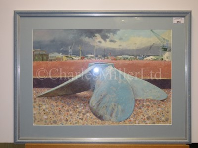 Lot 318 - GERALD M. BURN (BRITISH, B. 1939) H.M Ships 'Iris' and 'Daffodil' returning from the Zeebrugge Raid, April 1918 / CLIFFORD BAYLEY (BRITISH, B. 1969) - 'Blue Screw' Chatham Naval Dockyard & three other