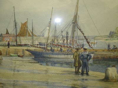 Lot 318 - GERALD M. BURN (BRITISH, B. 1939) H.M Ships 'Iris' and 'Daffodil' returning from the Zeebrugge Raid, April 1918 / CLIFFORD BAYLEY (BRITISH, B. 1969) - 'Blue Screw' Chatham Naval Dockyard & three other