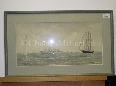 Lot 318 - GERALD M. BURN (BRITISH, B. 1939) H.M Ships 'Iris' and 'Daffodil' returning from the Zeebrugge Raid, April 1918 / CLIFFORD BAYLEY (BRITISH, B. 1969) - 'Blue Screw' Chatham Naval Dockyard & three other