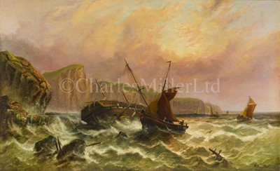 Lot 75 - MILLSON HUNT (BRITISH, ACT. 1875-1900) : On the Cornish coast, the wreck of 'Marie'