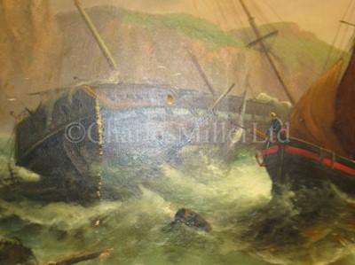 Lot 8 - MILLSON HUNT (BRITISH, ACT. 1875-1900) : On the Cornish coast, the wreck of 'Marie'