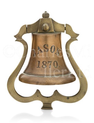 Lot 64 - A SHIP'S BELL FROM THE CARGO SHIP JASON, 1870 and a whistle