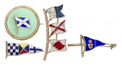 Lot 91 - FOUR ENAMEL FLAG AND BURGEE BROOCHES