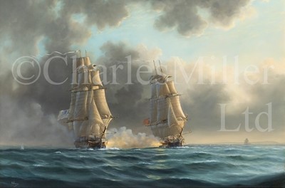 Lot 160 - TIM THOMPSON, BRITISH (1951) The frigate action between H.M.S Crescent and La Reunion, 1793