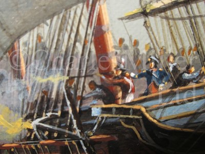 Lot 160 - TIM THOMPSON, BRITISH (1951) The frigate action between H.M.S Crescent and La Reunion, 1793