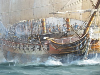 Lot 160 - TIM THOMPSON, BRITISH (1951) The frigate action between H.M.S Crescent and La Reunion, 1793