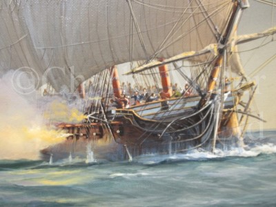 Lot 160 - TIM THOMPSON, BRITISH (1951) The frigate action between H.M.S Crescent and La Reunion, 1793