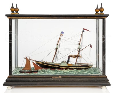 Lot 105 - A SAILOR'S WATERLINE MODEL OF A PASSENGER PADDLE STEAMER, CIRCA 1890
