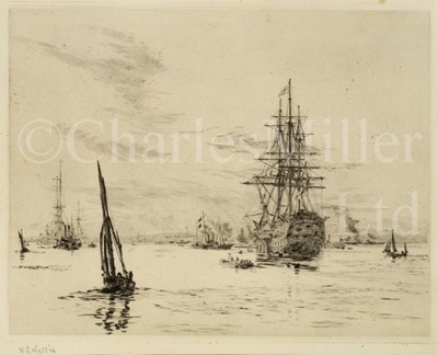 Lot 186 - WILLIAM LIONEL WYLLIE (BRITISH, 1851-1931): 'Victory' off Portsmouth