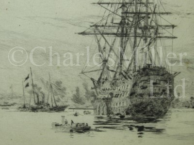 Lot 186 - WILLIAM LIONEL WYLLIE (BRITISH, 1851-1931): 'Victory' off Portsmouth