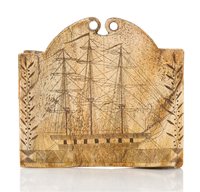 Lot 153 - Ø A scrimshaw decorated whalebone plaque,...