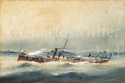 Lot 279 - ENGLISH SCHOOL, 19TH century: H.M. Torpedo boat 57 and a print