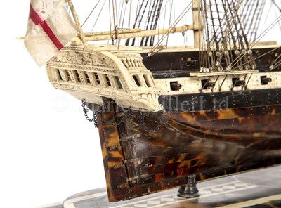 Lot 188 - Ø A NAPOLEONIC FRENCH PRISONER OF WAR STYLE BONE AND TORTOISESHELL MODEL FOR A 40-GUN FIFTH-RATE FRIGATE