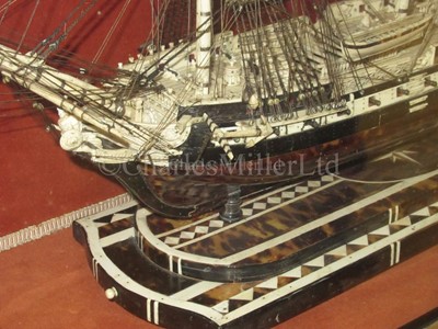Lot 195 - A NAPOLEONIC FRENCH PRISONER OF WAR STYLE BONE AND TORTOISESHELL MODEL FOR A 40-GUN FIFTH-RATE FRIGATE