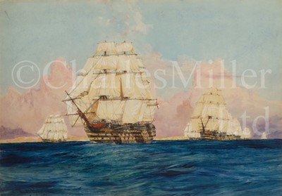 Lot 165 - CHARLES EDWARD DIXON (BRITISH, 1872–1934) : British Fleet, 1805, The 'Victory'