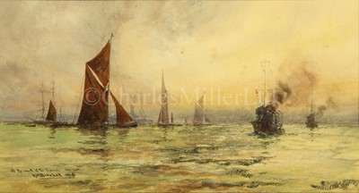 Lot 61 - WILLIAM MINSHALL BIRCHALL (BRITISH, 1884-1941) : Down channel with a good breeze; At the mouth of the Thames, war time