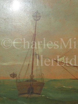 Lot 26 - ENGLISH PRIMITIVE SCHOOL, LATE 19TH CENTURY : The barque 'Trafalgar' passing a light ship