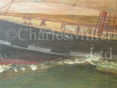 Lot 26 - ENGLISH PRIMITIVE SCHOOL, LATE 19TH CENTURY : The barque 'Trafalgar' passing a light ship